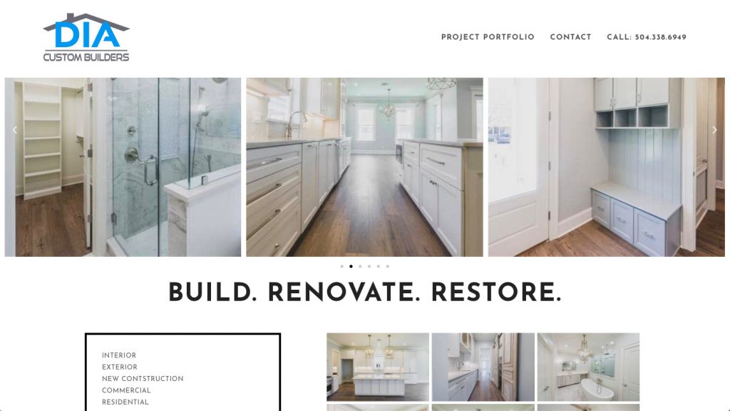 DIA Custom Builders - Renovation Contractor Web Site Design