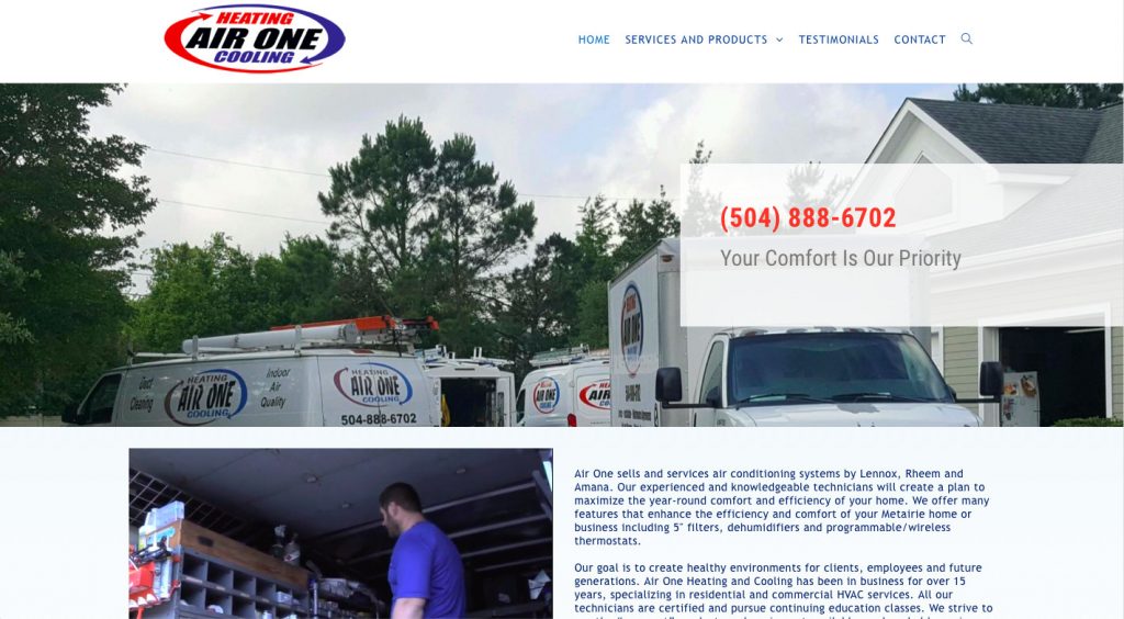 HVAC website design by NOLA Media and Design in New Orleans