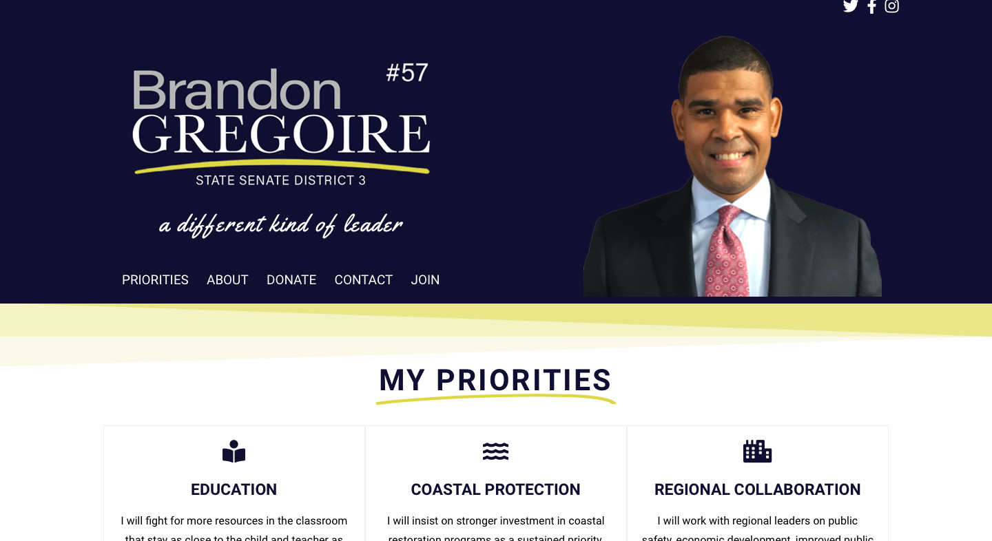 Brandon Gregoire for Senate - political candidate web site design