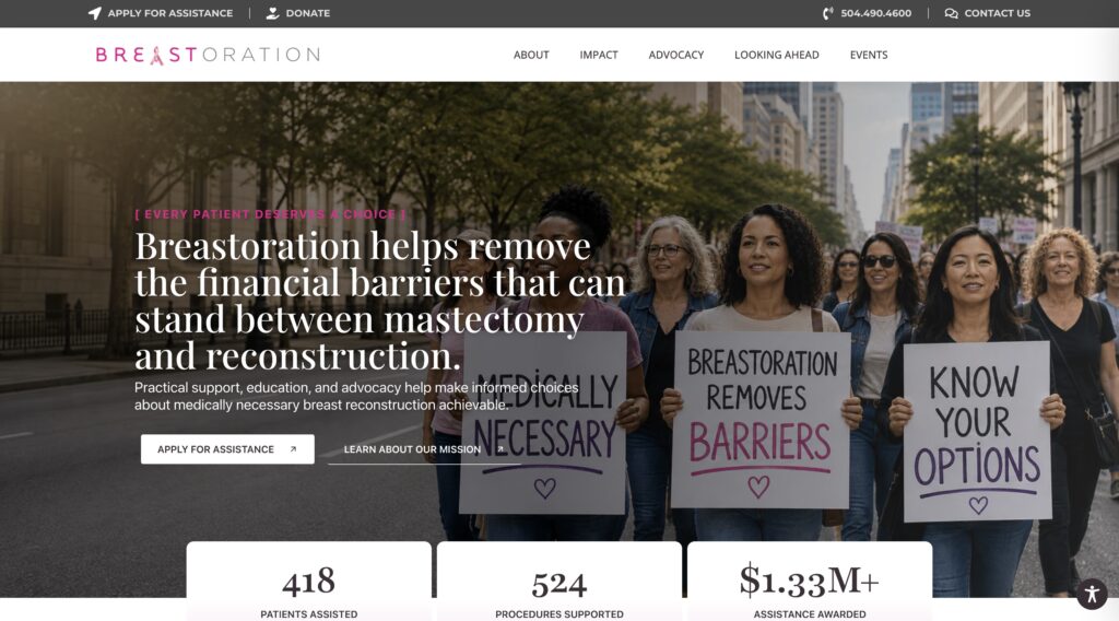 breast reconstruction advocacy website design